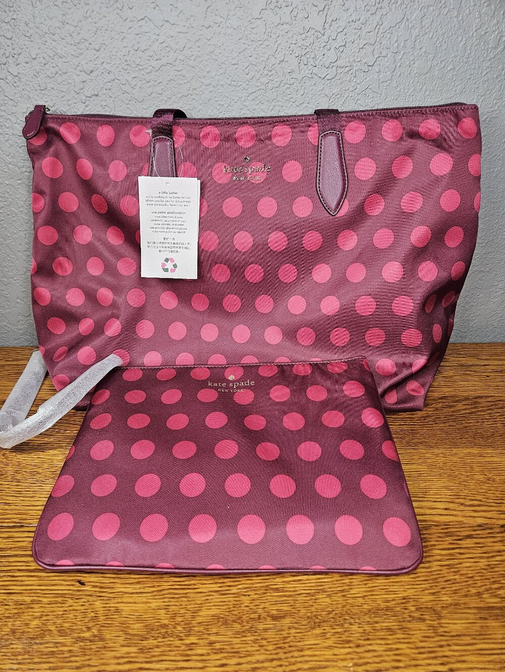 Kate Spade  Mel Packable Nylon Tote Blackberry Preserve Dot